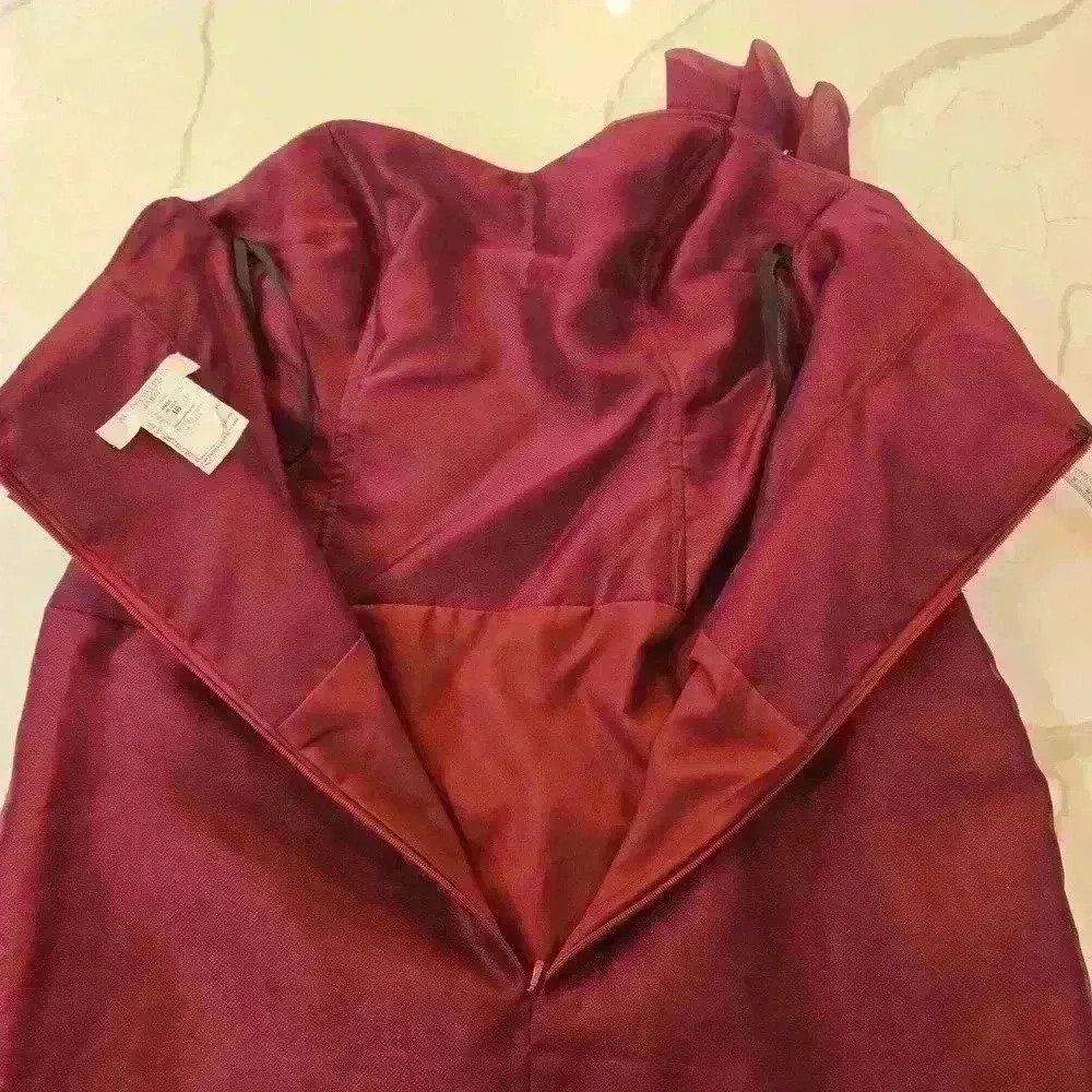 Alvina Valenta Womens Strapless Layered Chiffon Formal Gown Burgundy Size 16 - Picture 7 of 11